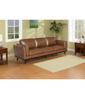 Full Premium Leather 3 Seater Brown Sofa - Ramco